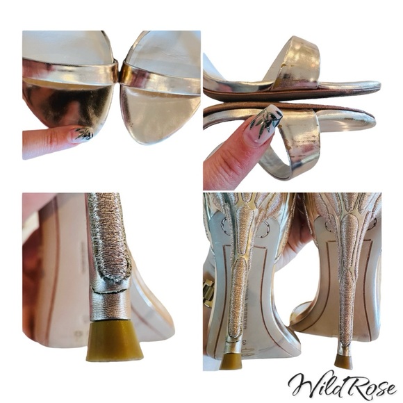 SOPHIA WEBSTER CHIARA GOLD EMBROIDERED WINGED LEATHER SANDAL PUMPS SZ 38 - Picture 15 of 16